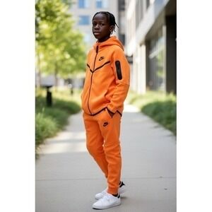 Kids Nike Tech Fleece Peach Tracksuit Hoodie Pants Set Outfit 14Y